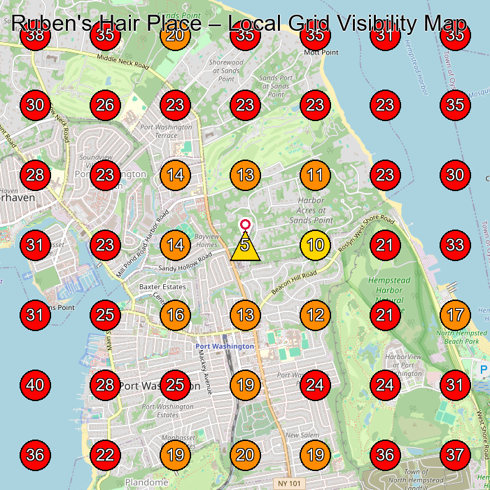 Ruben's Hair Place GeoGrid visibility map for Hair Salon in Port Washington